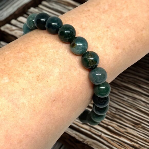 Moss Agate Gemstone Bracelet 8MM | Handmade Crystal Healing Jewelry - Picture 6 of 12